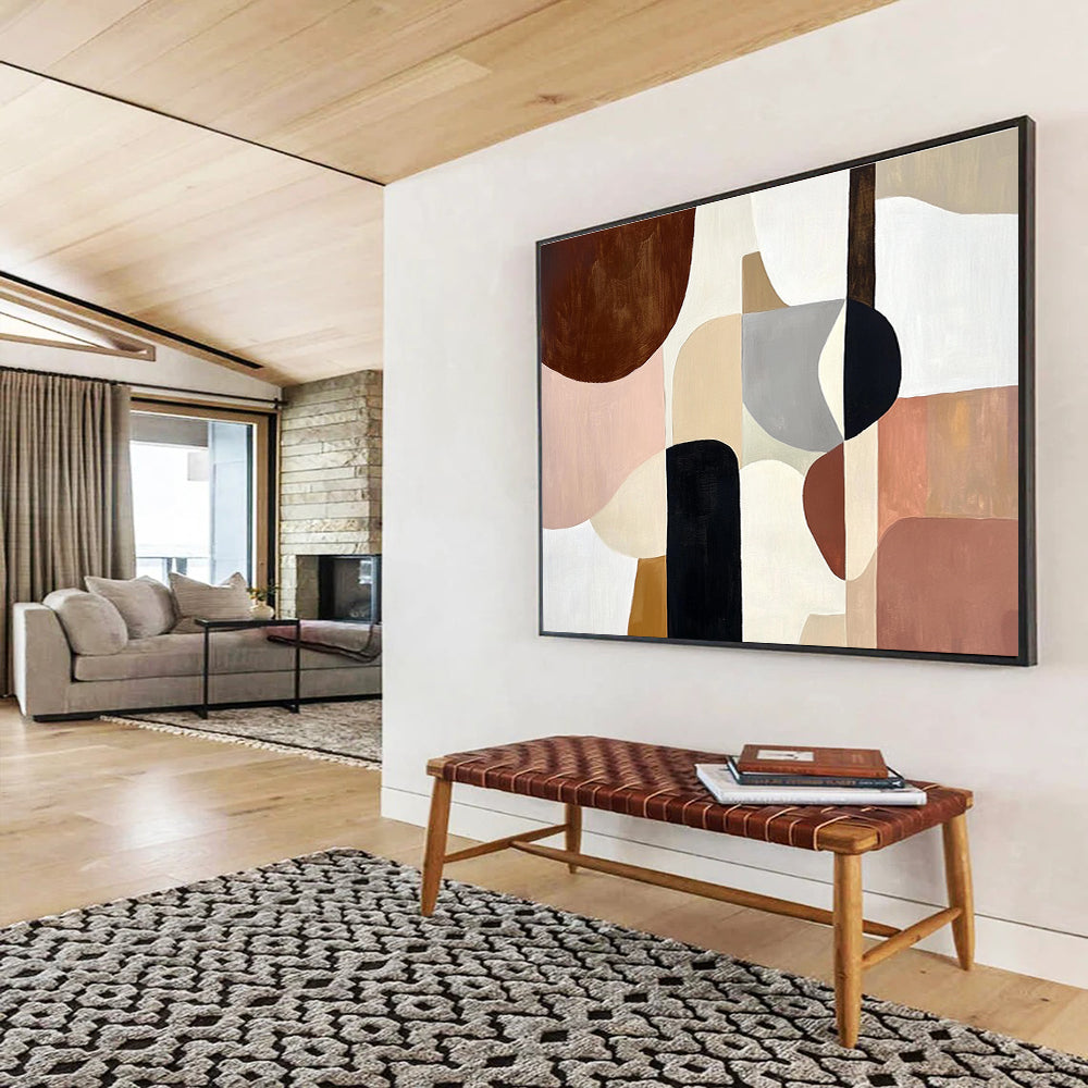 Earth - Toned Geometric Abstract Painting with Warm, Balanced Compositions ABS510