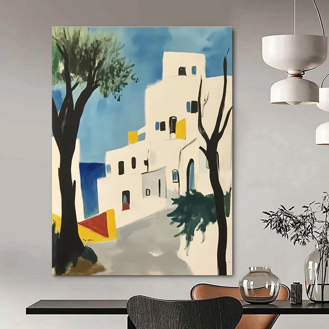 Coastal Village Art Vibrant Landscape Abstract Painting GAB0255