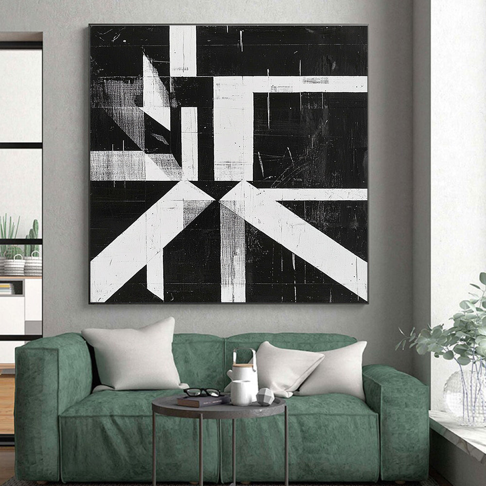 Black and White Geometric Abstract Painting with Bold Structure WINK009