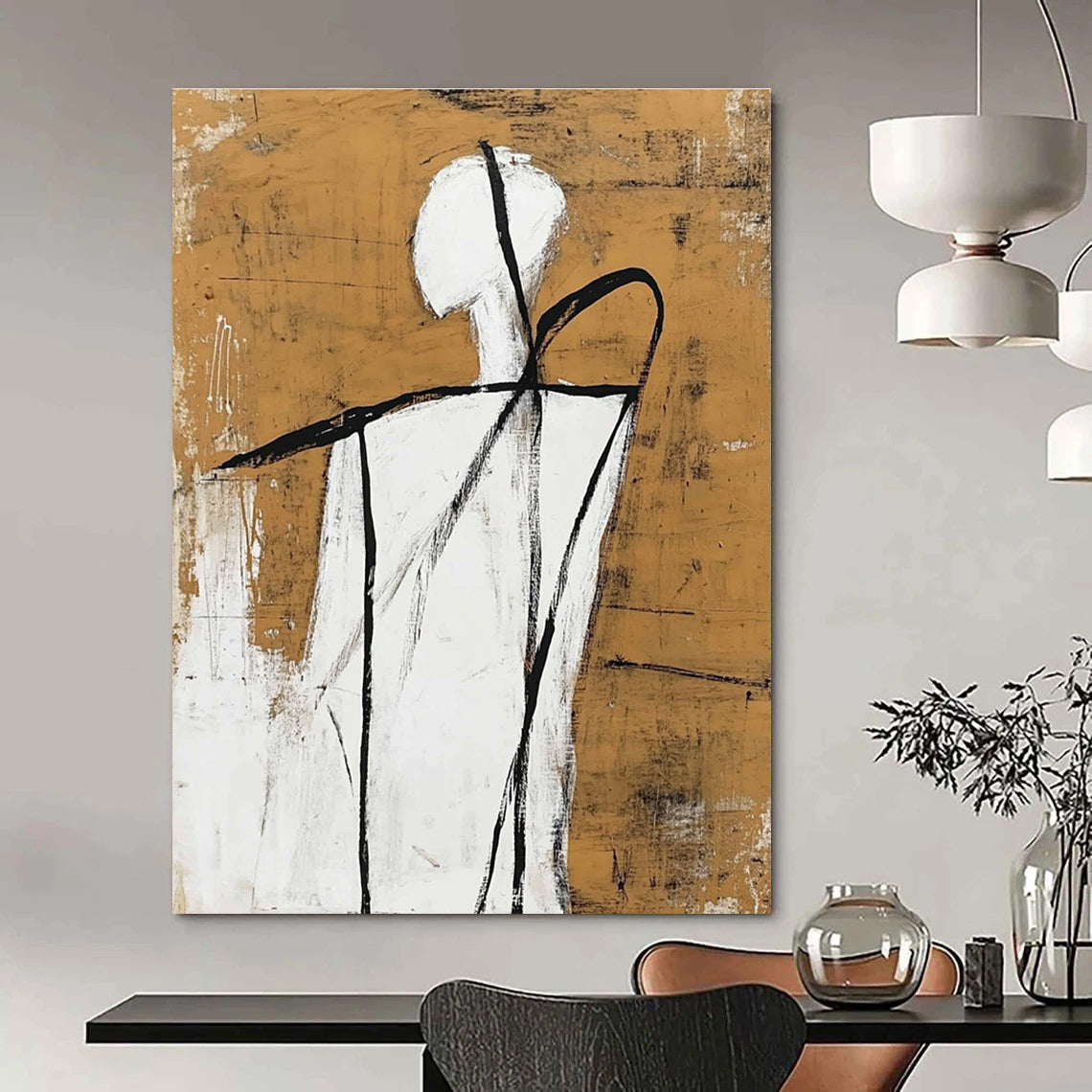 Minimalist Figure Abstract - Introspective Line Art Abstract Painting GAB0486