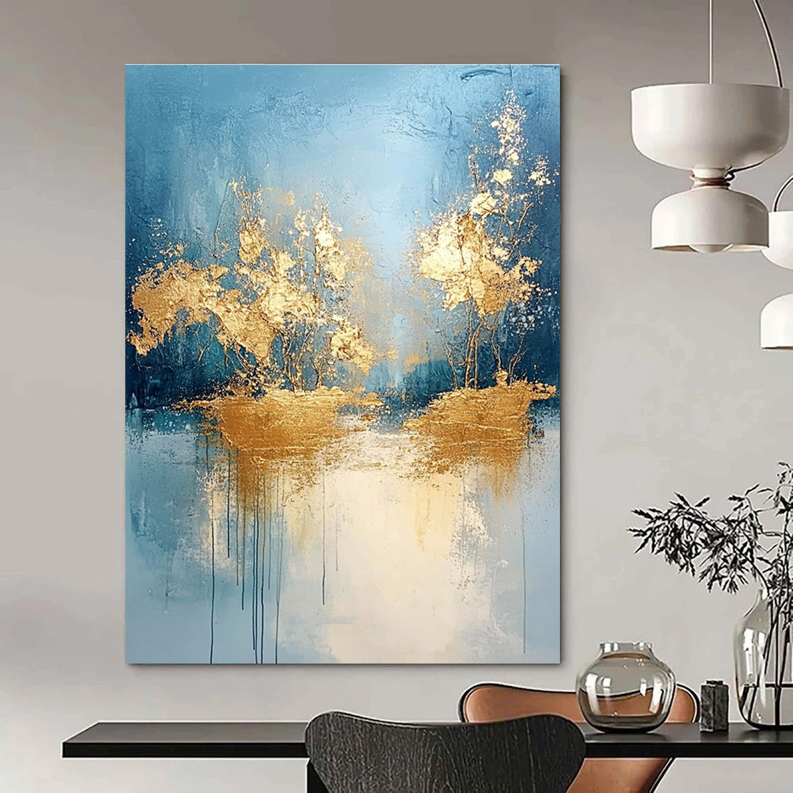 Gold and Blue Landscape Abstract Painting for Luxury - Themed Spa Retreats GAB0936