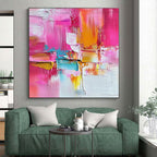 Pink Orange Blue Abstract Painting with Lively Textures WINK520
