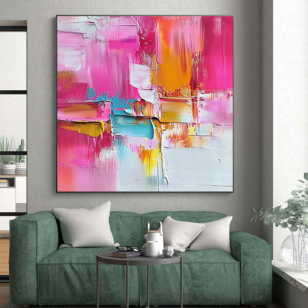 Pink Orange Blue Abstract Painting with Lively Textures WINK520