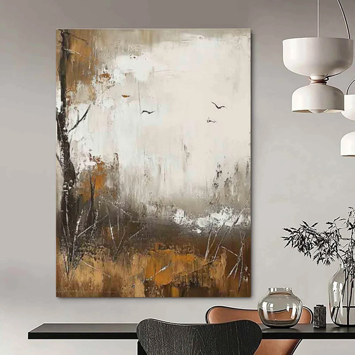 Abstract Landscape with Birds Painting for Nature - Lover's Studies HENG484