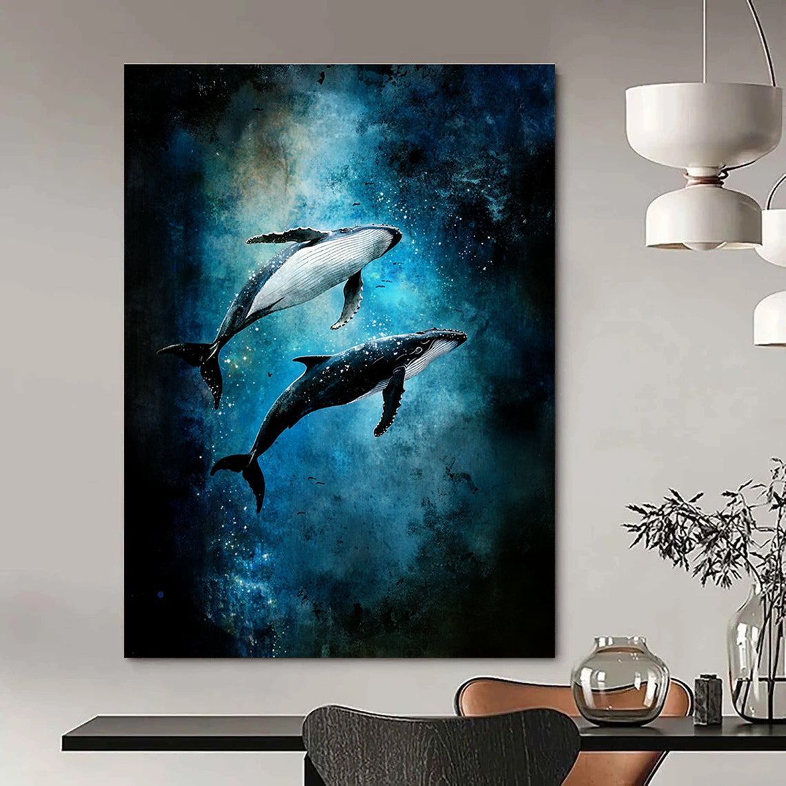 Whales in Starry Ocean Magical Abstract Painting for Kids’ Rooms GAB1513