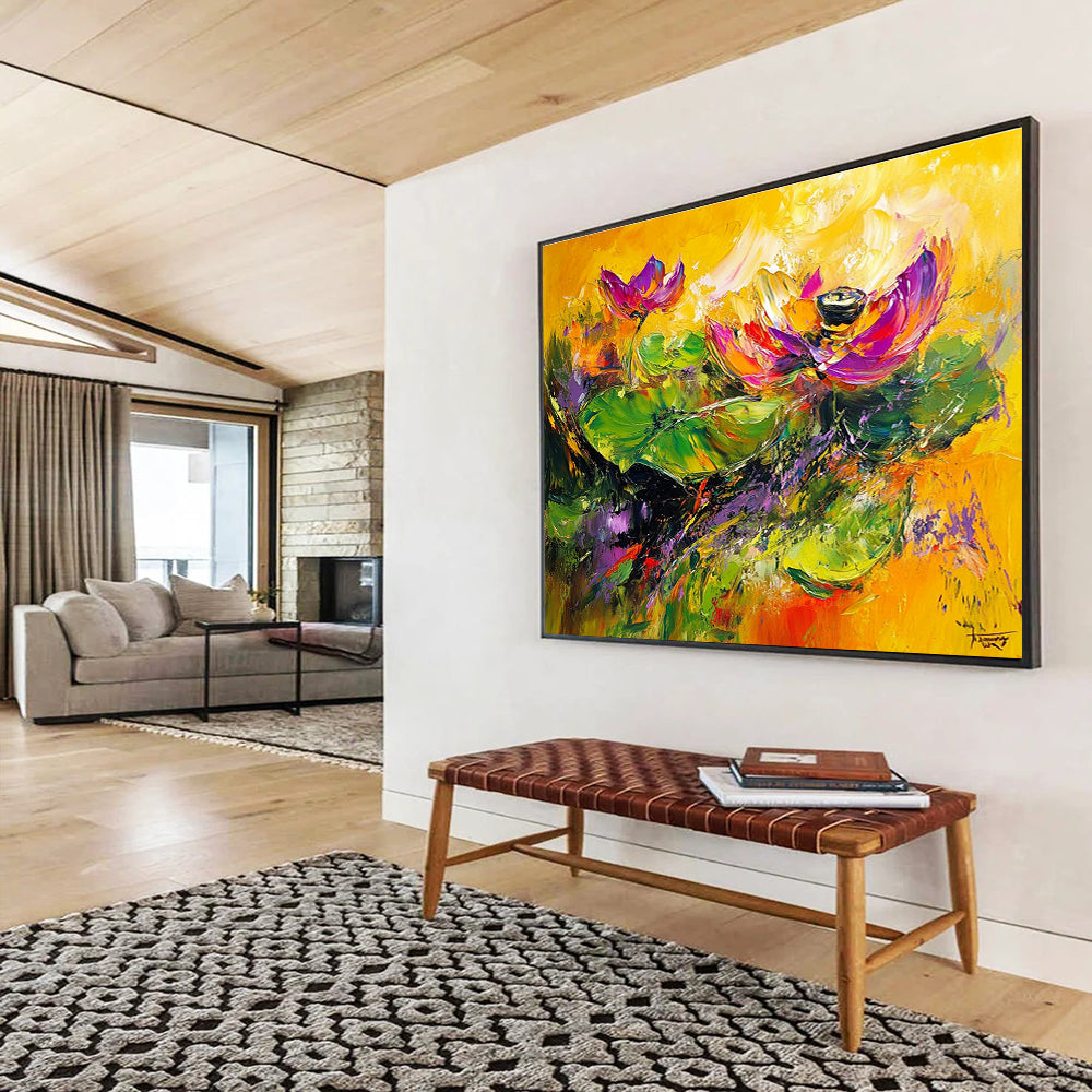 Vibrant Lotus Flowers with Expressive Brushstrokes Abstract Painting ABS354