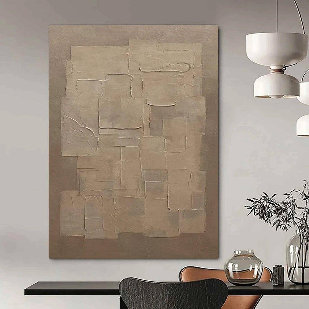 Beige Textured Cubes Abstract Painting for Minimalist Living Spaces HENG490