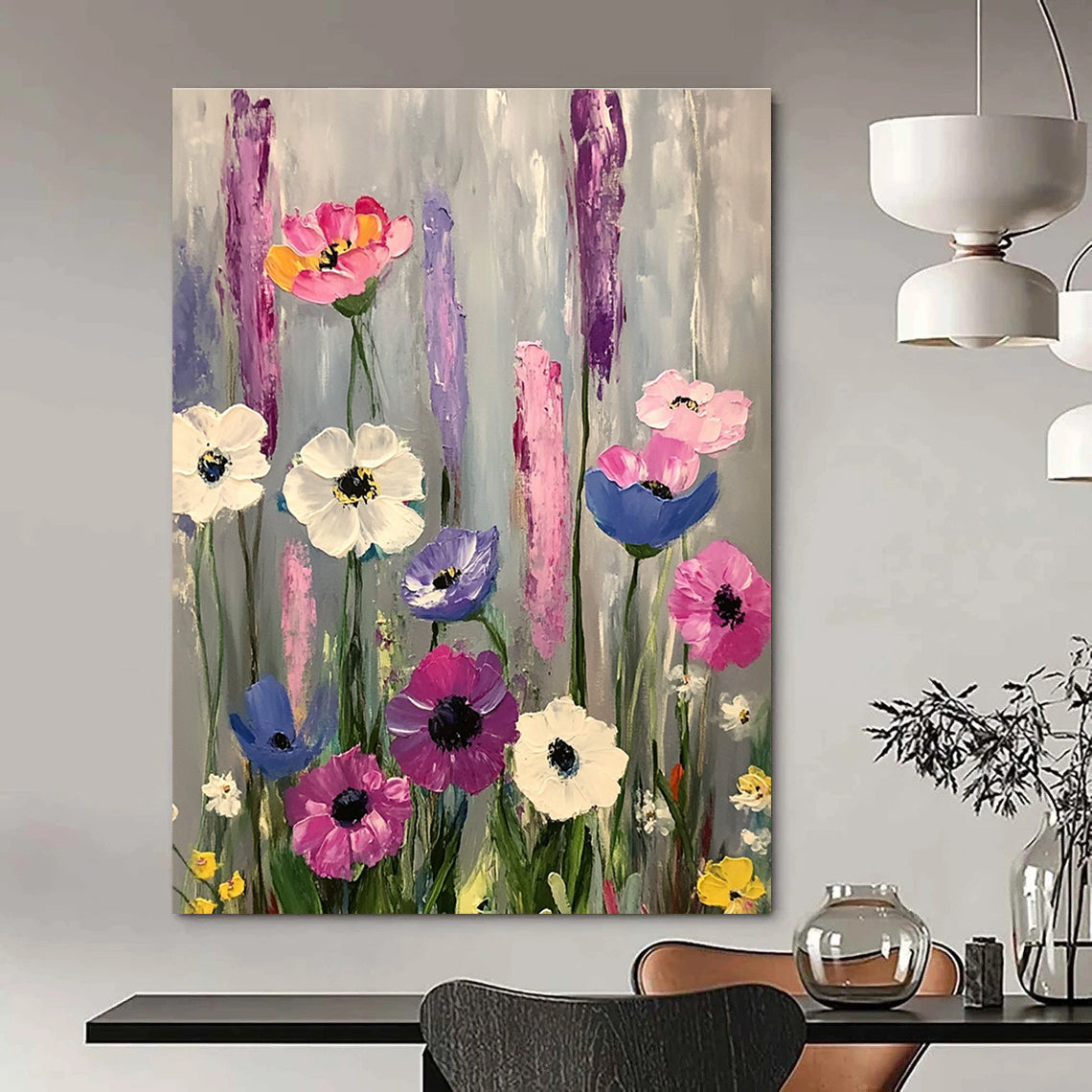 Colorful Wildflower Field Abstract Painting of Cheerful Wilderness GAB0169