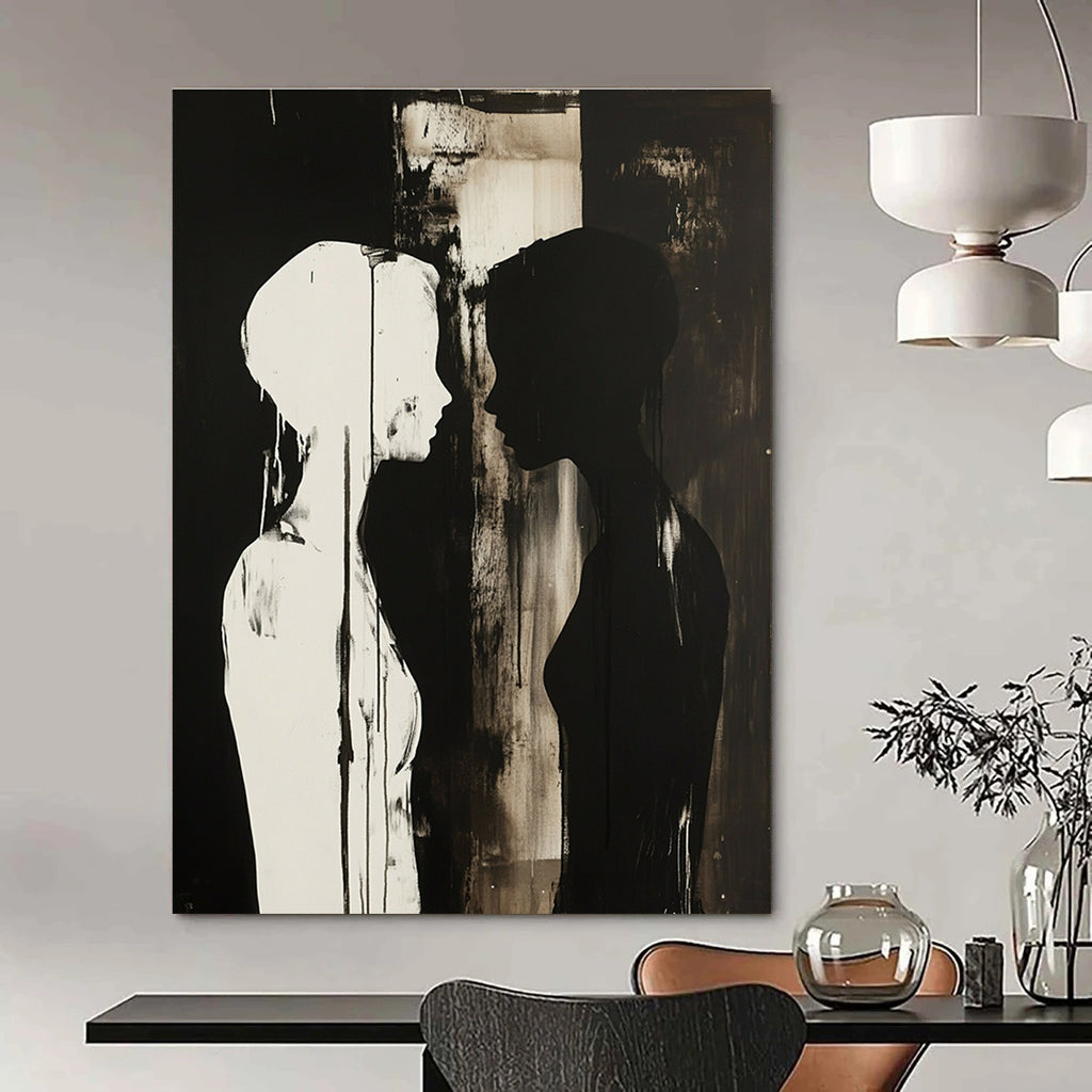 Black and White Silhouettes Emotional Abstract Painting for Introspective Spaces GAB1495
