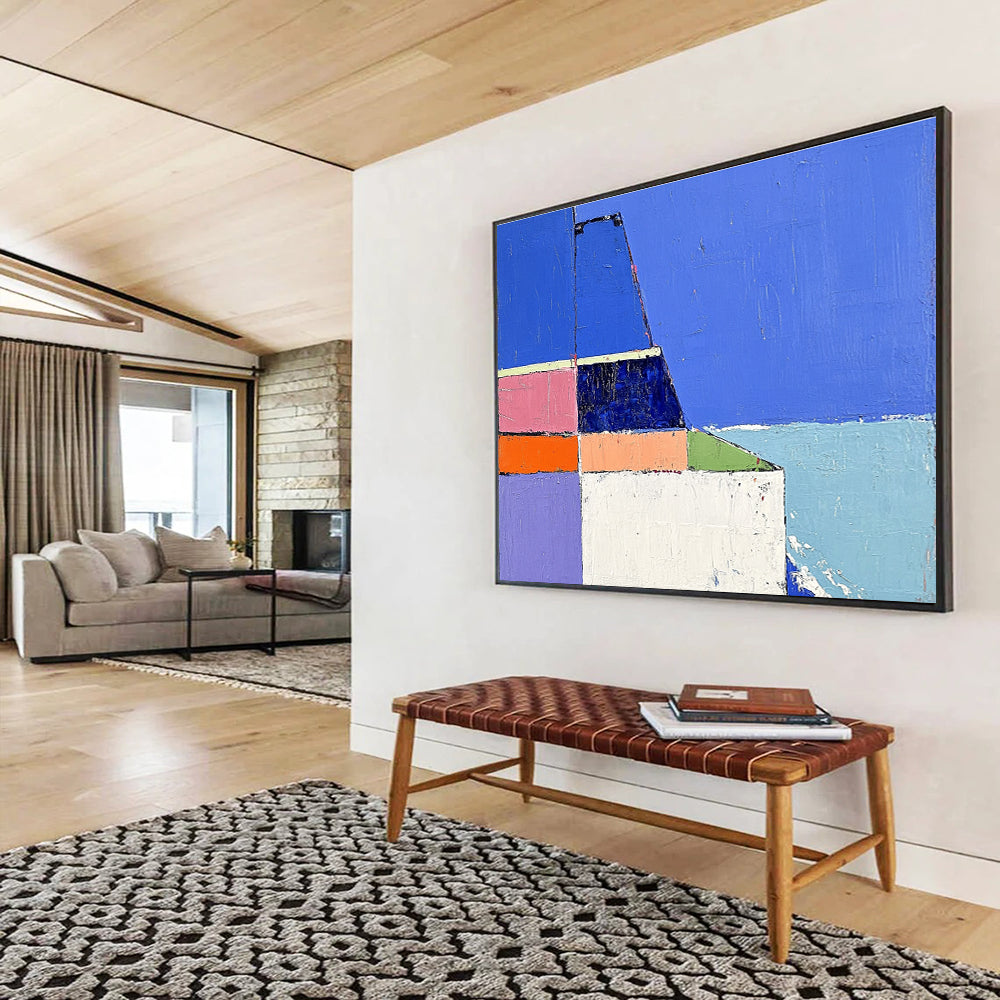 Colorful Coastal Abstract Painting with Geometric Shapes ABS310