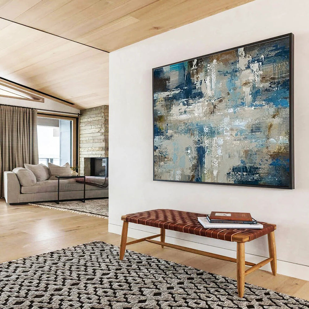Blue - Grey Abstract Subtle Painting for Minimalist Interiors YHT035
