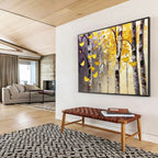 Textured Autumn Birch Trees Painting with Lush Golden Hues ABS565