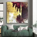 Gold Burgundy Drip Abstract Painting with Opulent Flow WINK602