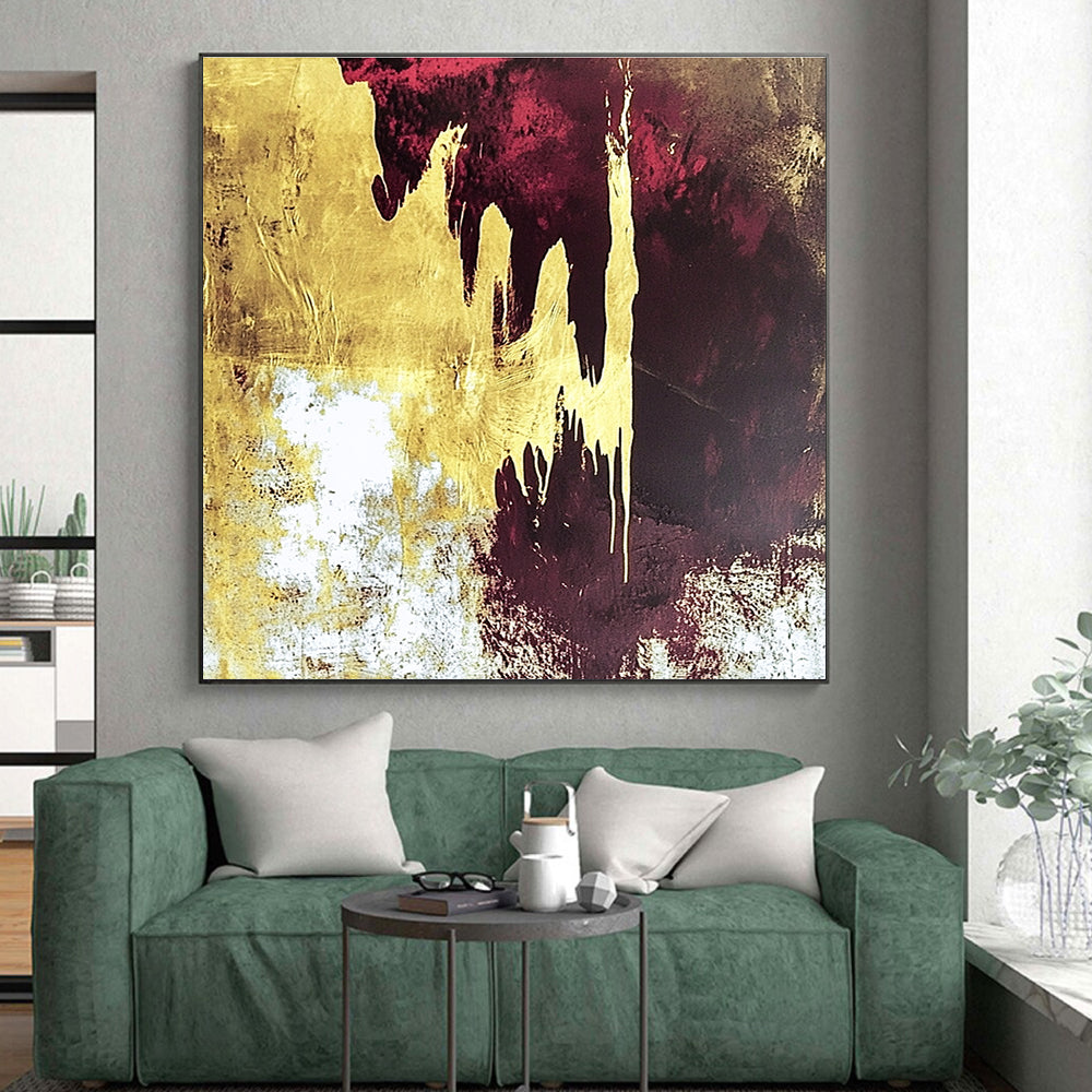Gold Burgundy Drip Abstract Painting with Opulent Flow WINK602