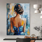Woman in Blue Dress Abstract Painting for Elegant Dining Rooms GAB1282