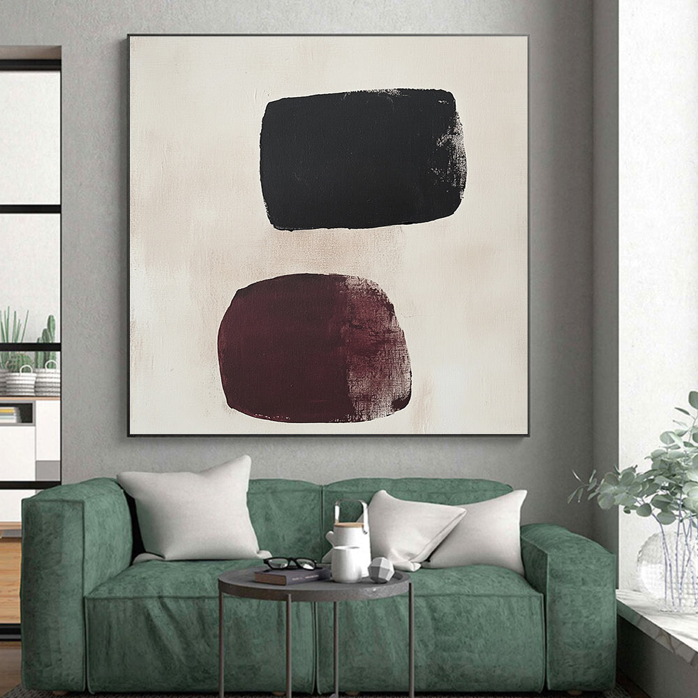 Dual Dark Shapes Abstract Painting with Understated Drama WINK168