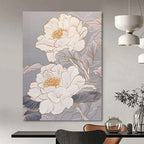 White Peonies with Gold Elegant Abstract Painting for Luxury Spaces GAB1478