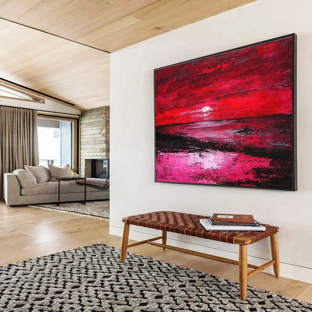 Red Sunset Abstract Landscape Painting with Dramatic Ambiance ABS432