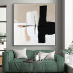 Beige Black White Abstract Painting with Minimalist Charm WINK668