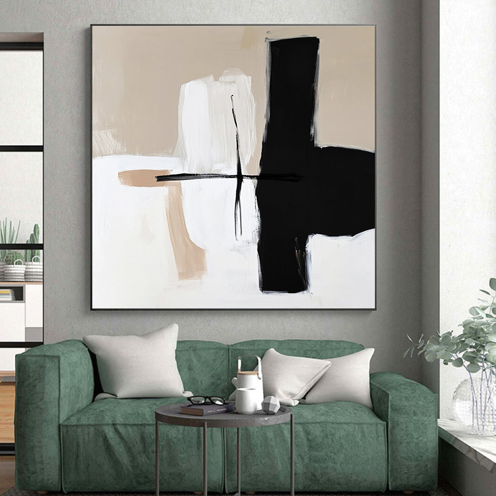 Beige Black White Abstract Painting with Minimalist Charm WINK668
