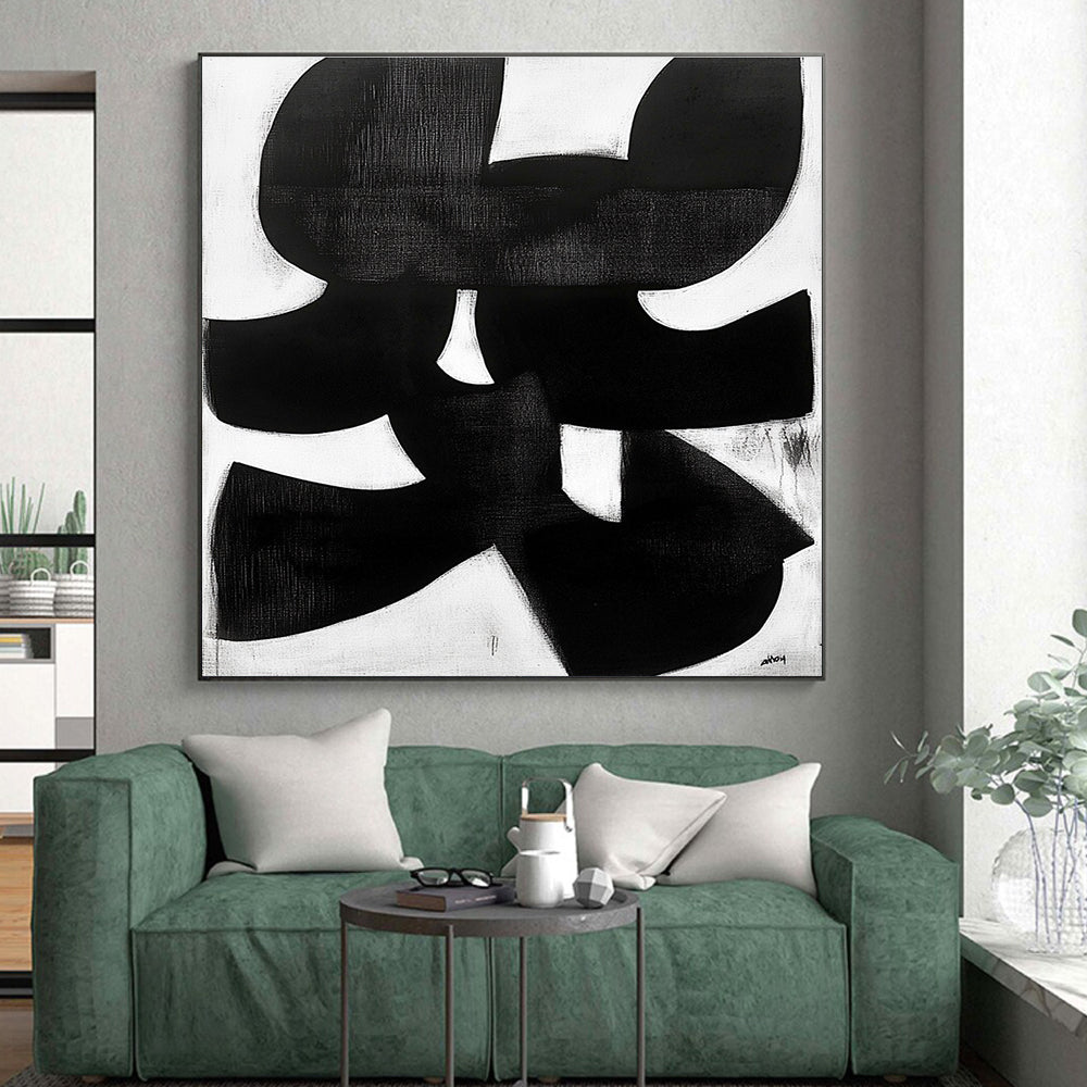 Bold Black and White Shapes Abstract Painting with Graphic Impact WINK011