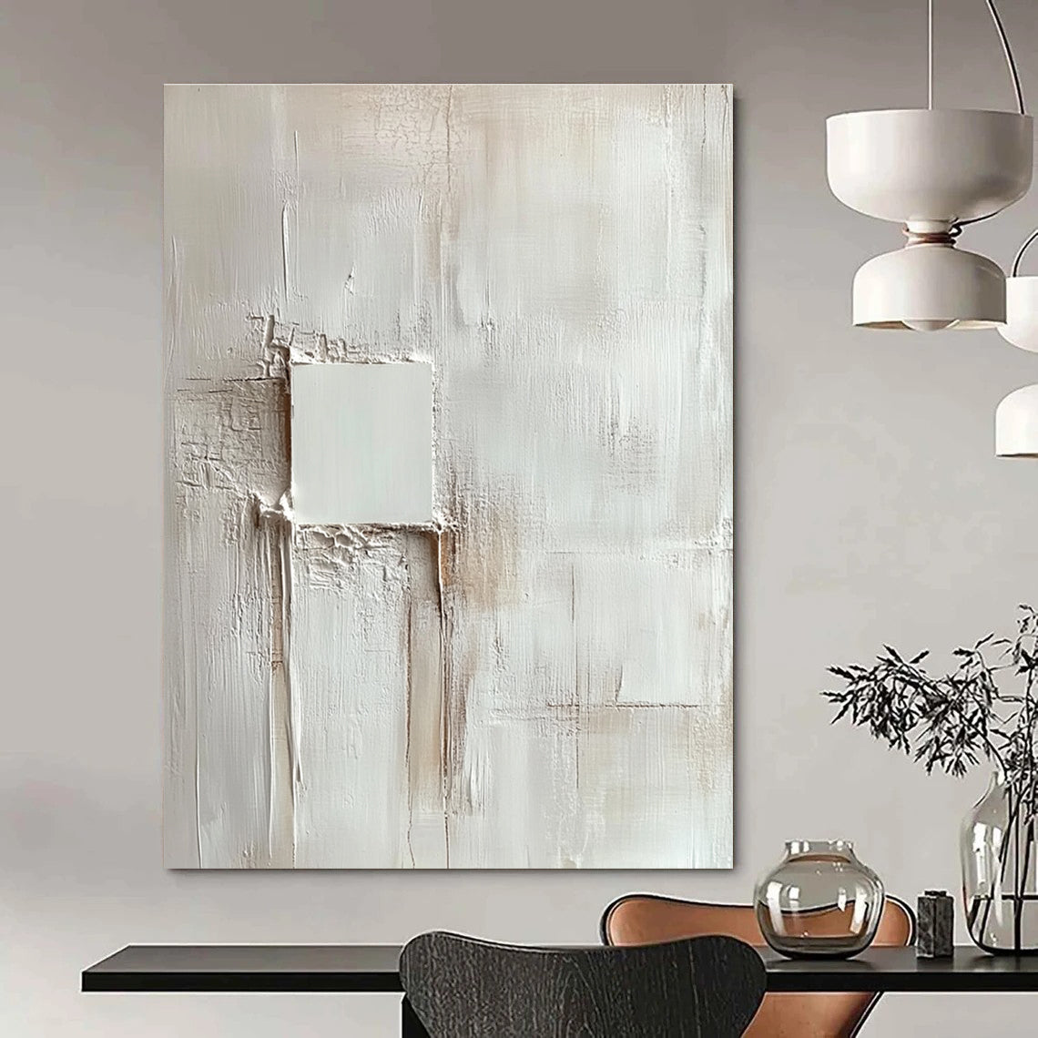 Textured White Square Minimalist Abstract Painting GAB0314