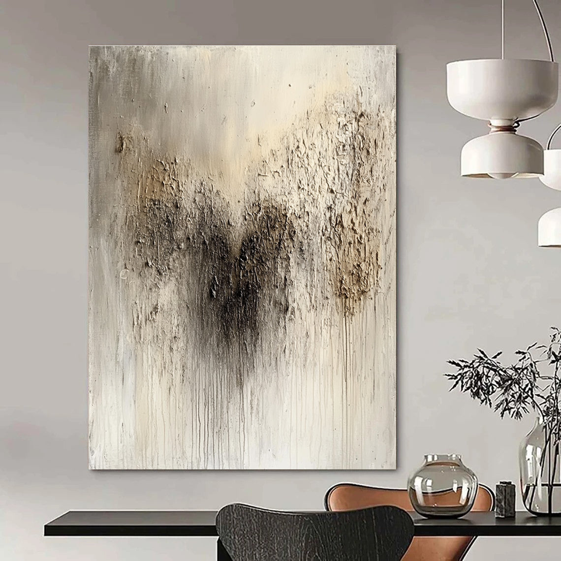 Textured Neutral Abstract Painting for Industrial - Style Lofts GAB1007