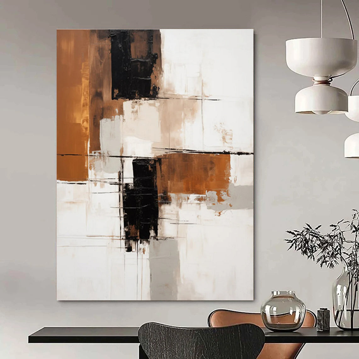 Brown - Black - White Abstract Painting for Industrial - Chic Lofts HENG129