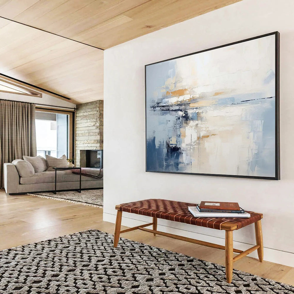 Blue - White Abstract Horizon Painting for Minimalist Spaces YHT089