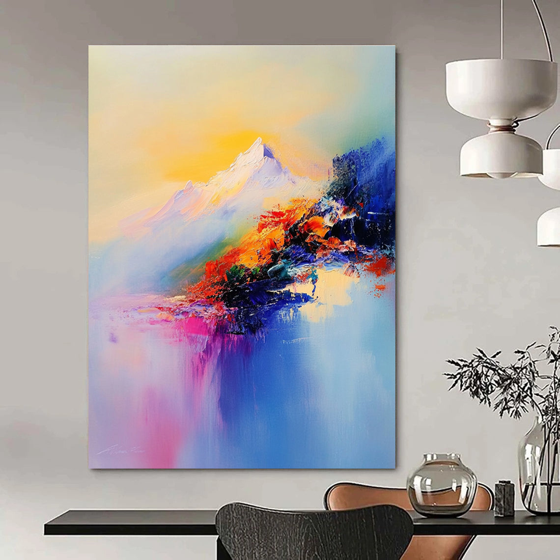 Colorful Mountain Abstract Painting for Adventure - Themed Cafes GAB0783