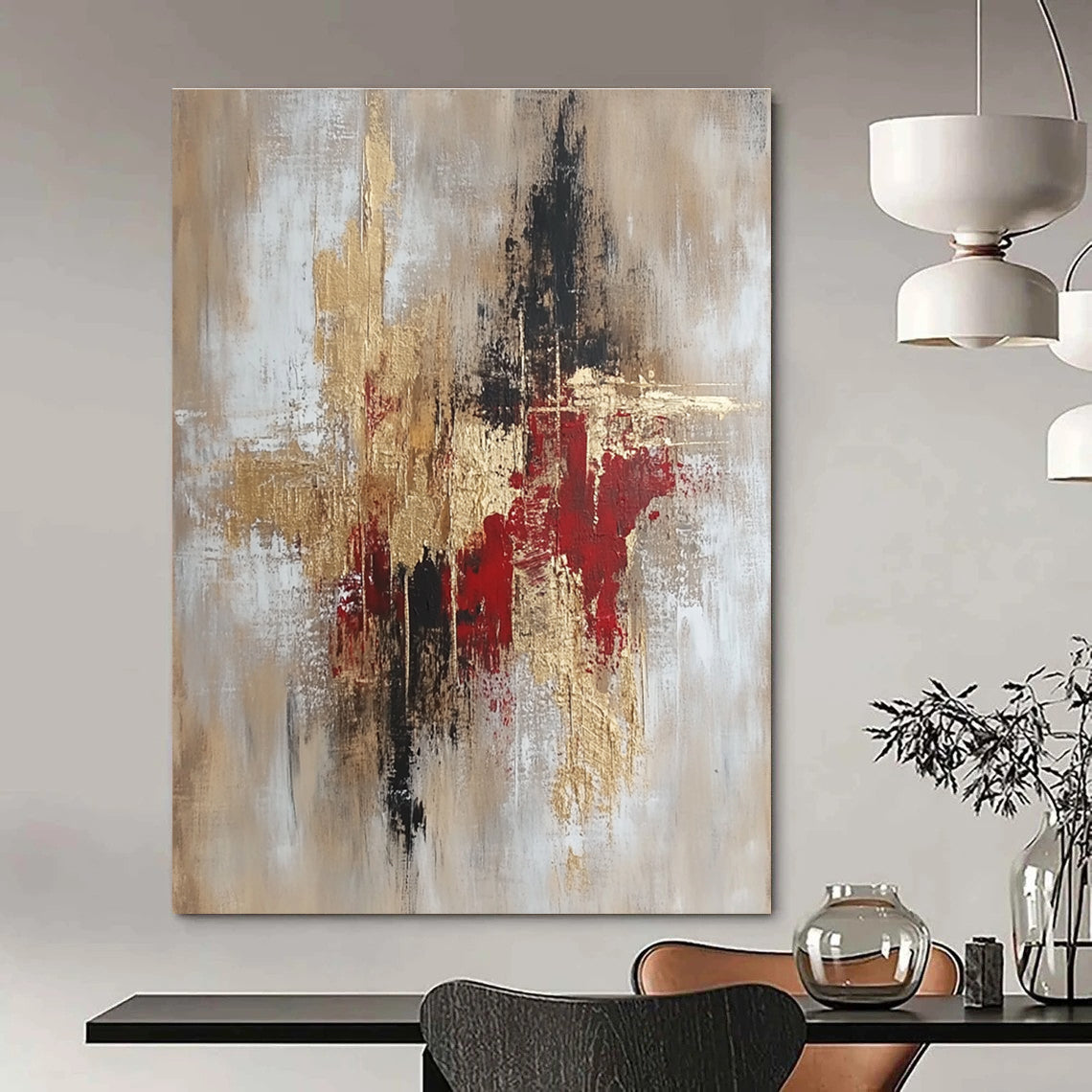 Gold and Red Textured Abstract Painting for Luxury Hotel Lobbies GAB0893