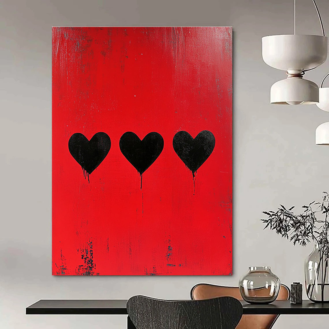 Red Hearts with Drips Edgy Abstract Painting GAB0325