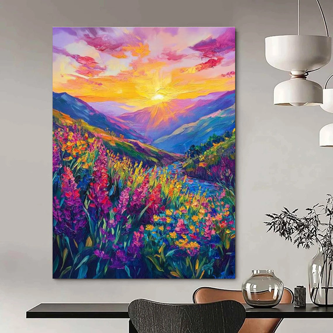 Vivid Mountain Landscape Abstract Painting for Luxury Ski Lodge Lounges HENG526