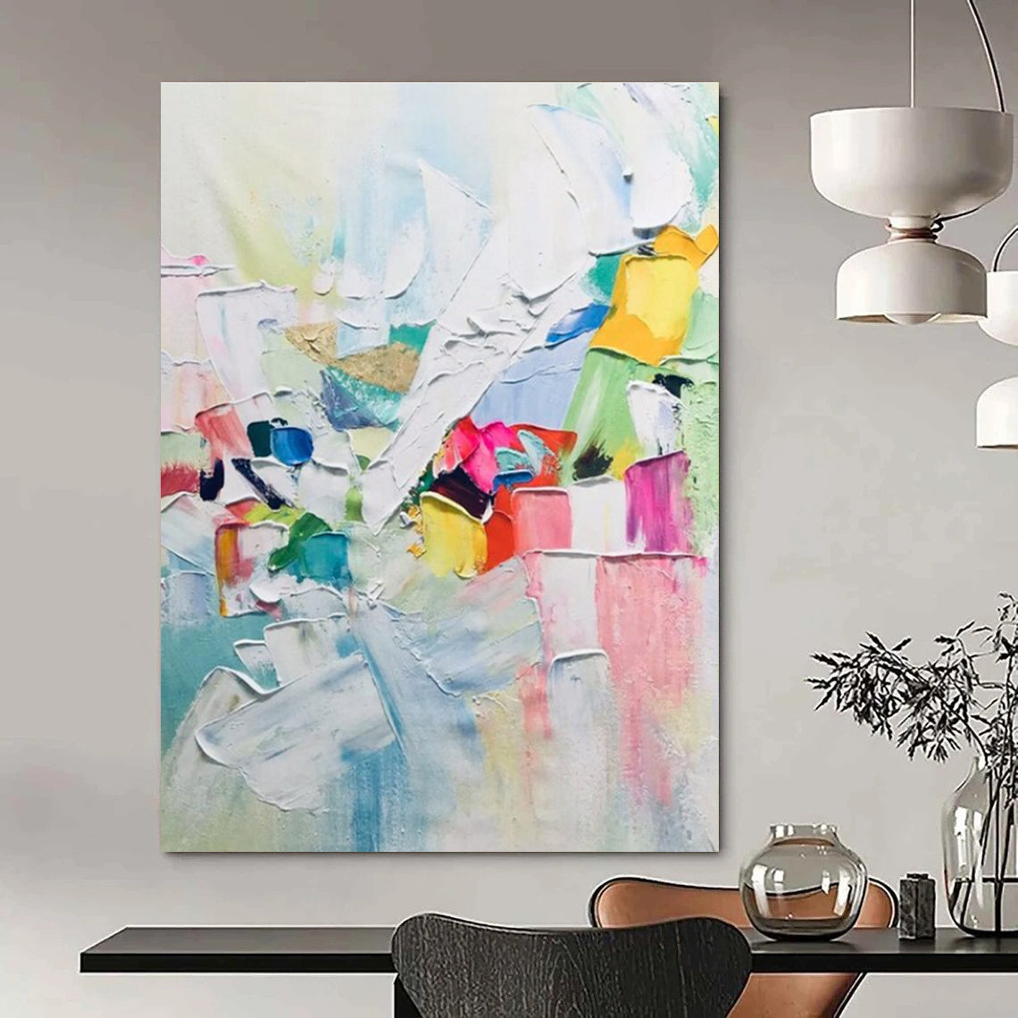 Dynamic Colorful Abstract Composition Painting for Energetic Spaces HENG267