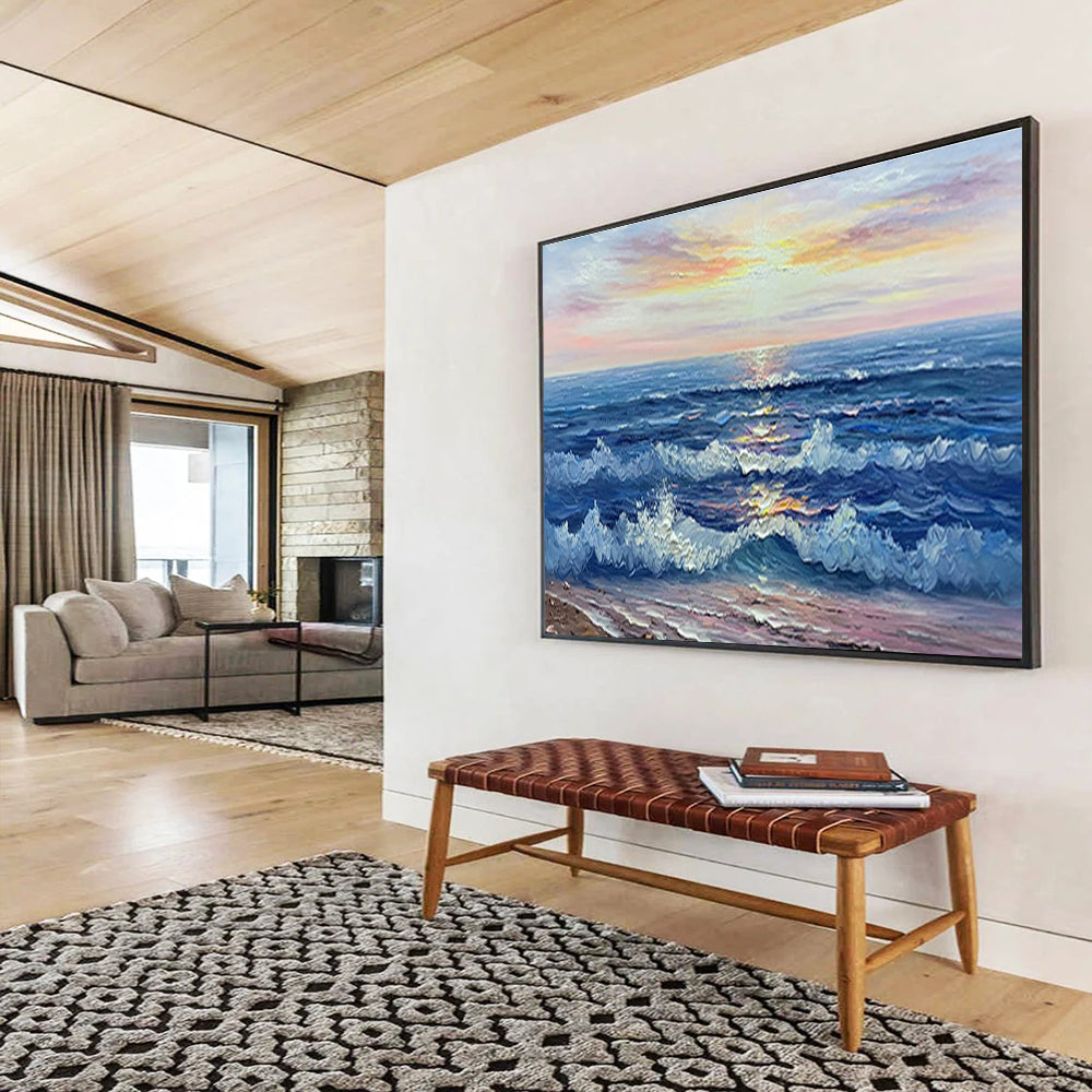 Sunset Sea Abstract Painting for Nautical - Inspired Living Rooms YHT218