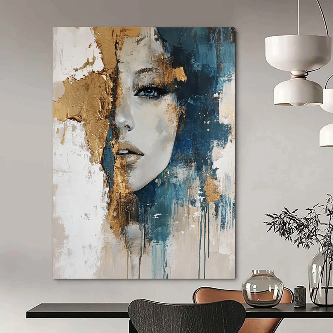 Portrait with Gold Accents Abstract Painting for Glamorous Boudoirs GAB0825
