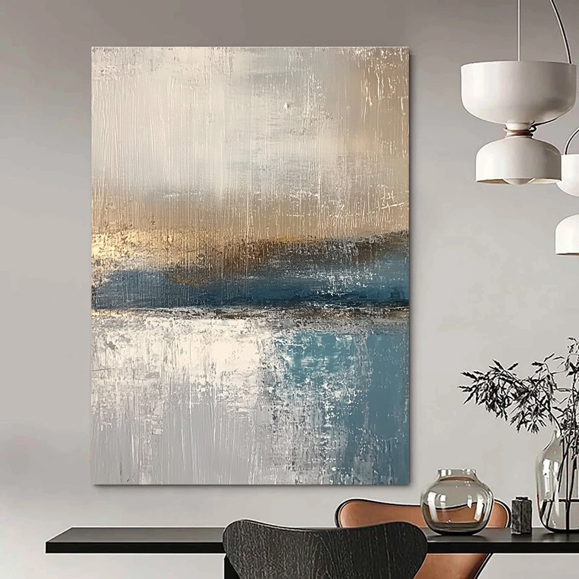 Minimalist Gray - Blue Sea Abstract Painting: Quiet Contemplation in Hues GAB0958