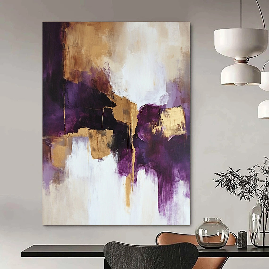 Purple and Gold Abstract Painting for Luxurious Dining Rooms GAB0810