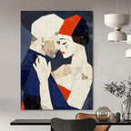 Geometric Couple Embrace Abstract Painting of Modern Affection GAB0193