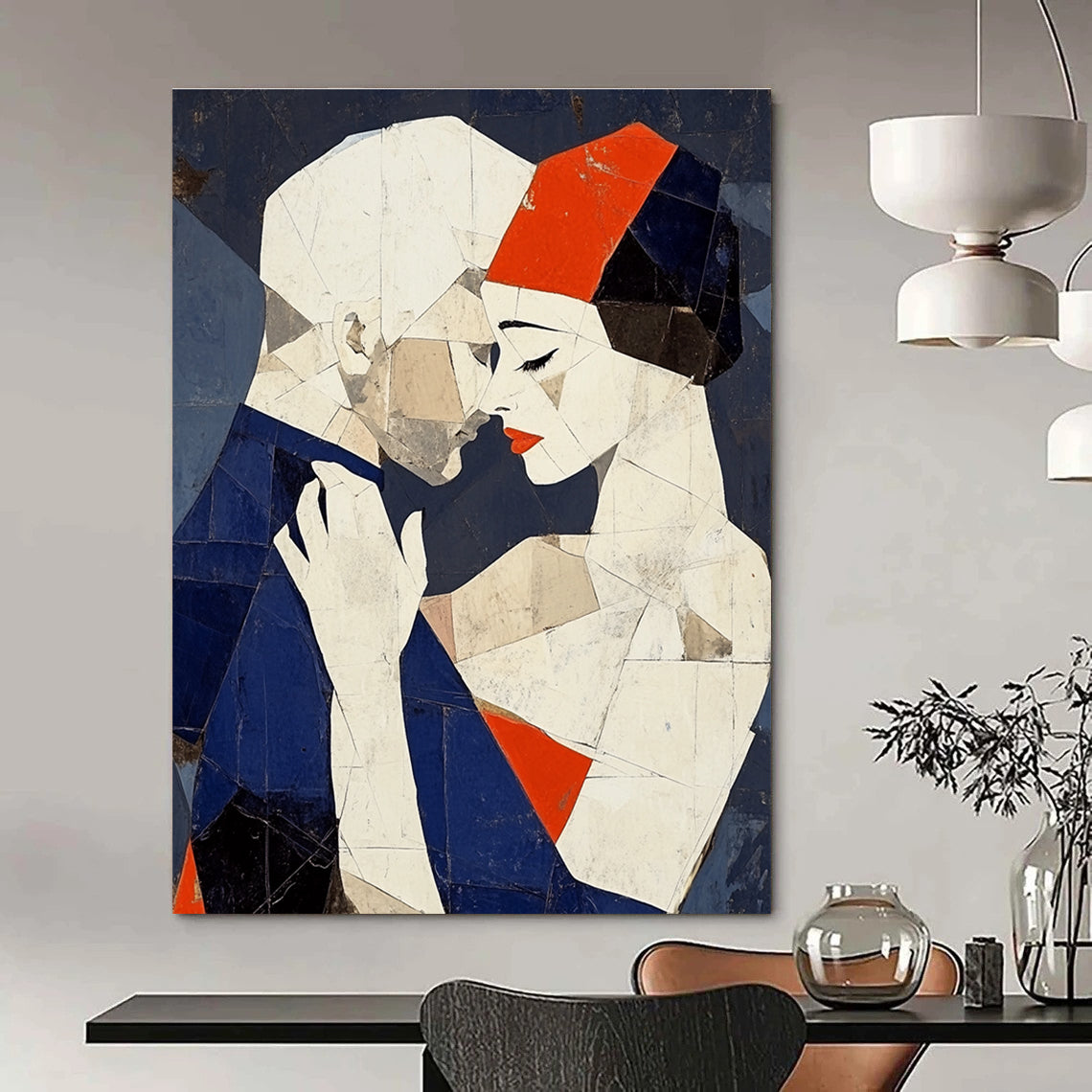 Geometric Couple Embrace Abstract Painting of Modern Affection GAB0193