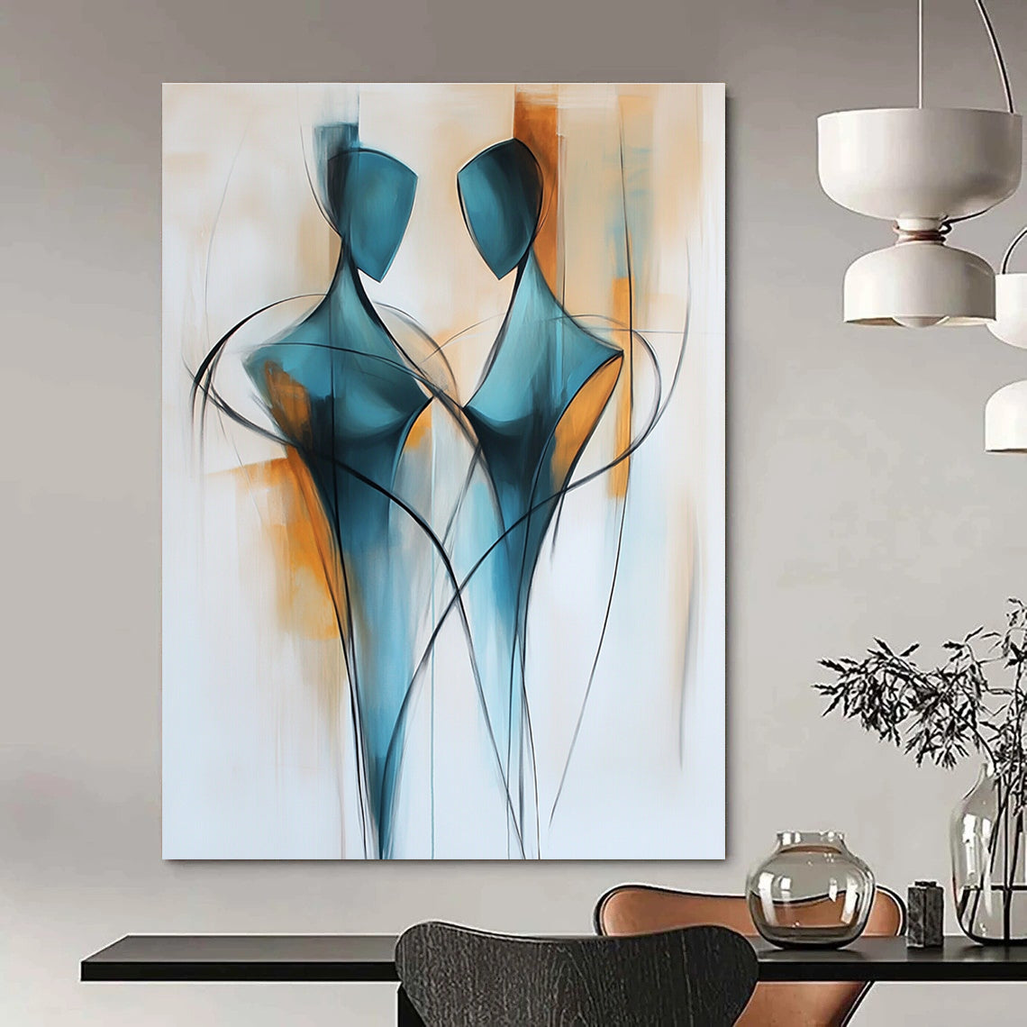 Dual Figure Abstract Painting for Contemporary Dance Studio Lounges GAB1175