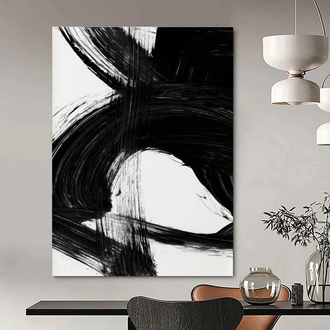 Dynamic Black Ink Abstract Painting for Contemporary Art Galleries HENG196