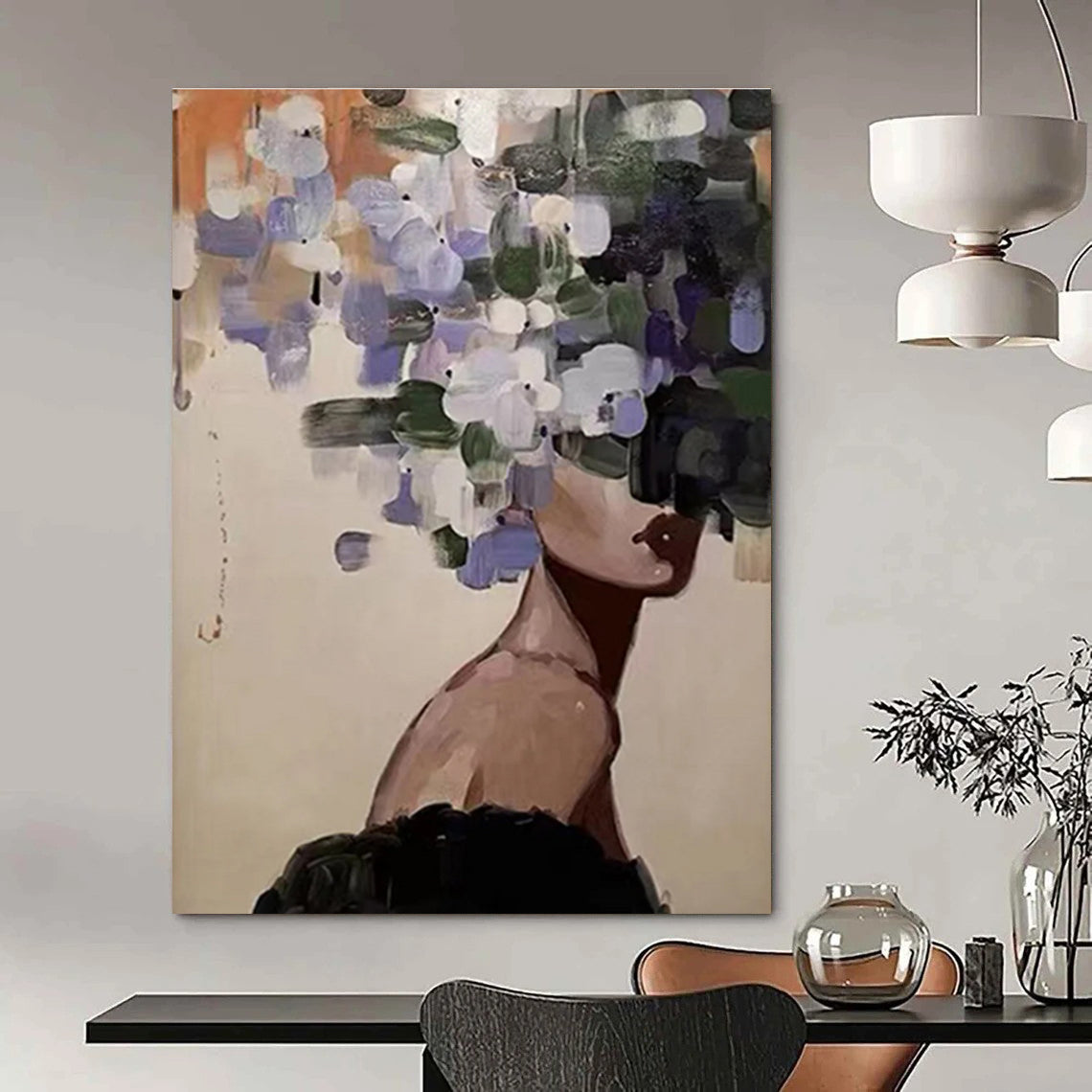 Floral - Headed Figure Abstract Painting for Bohemian Spaces HENG309