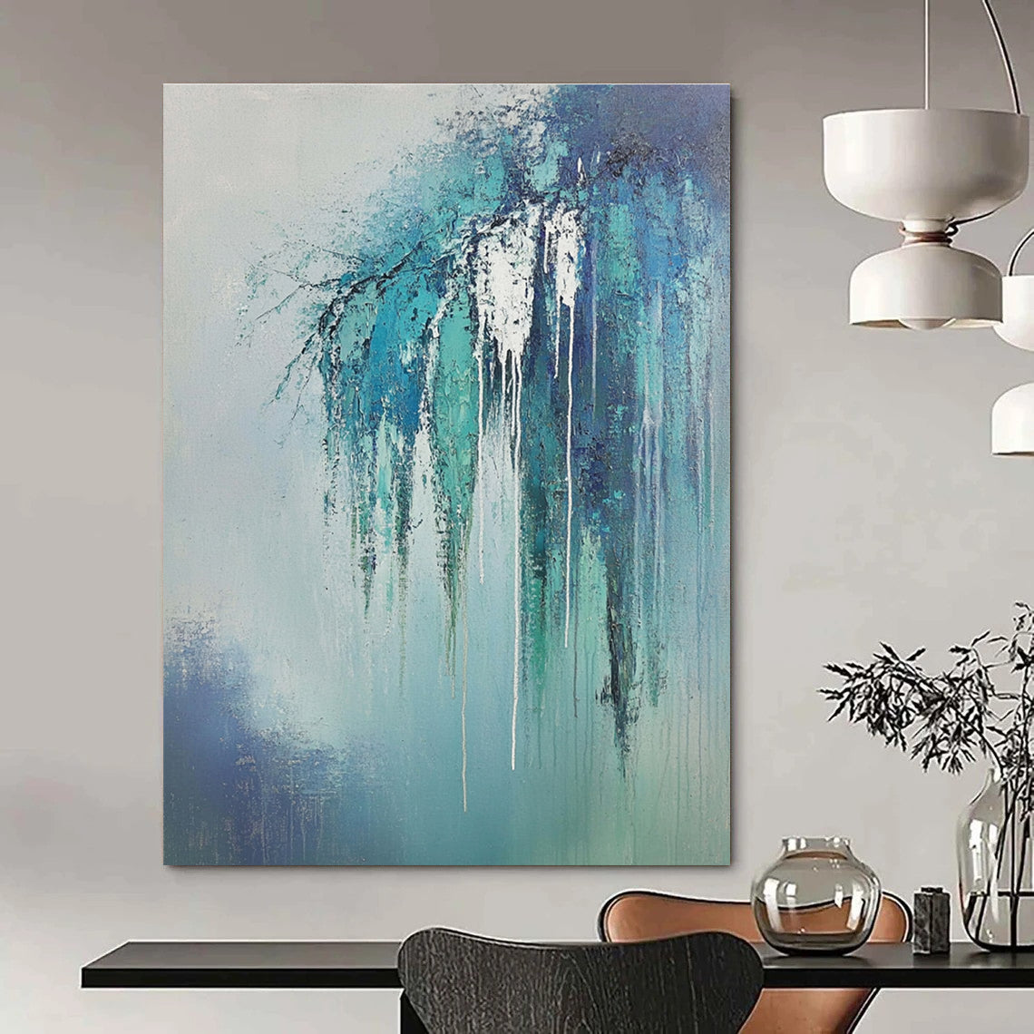 Dripping Blue Branches Ethereal Nature Abstract Painting GAB0266