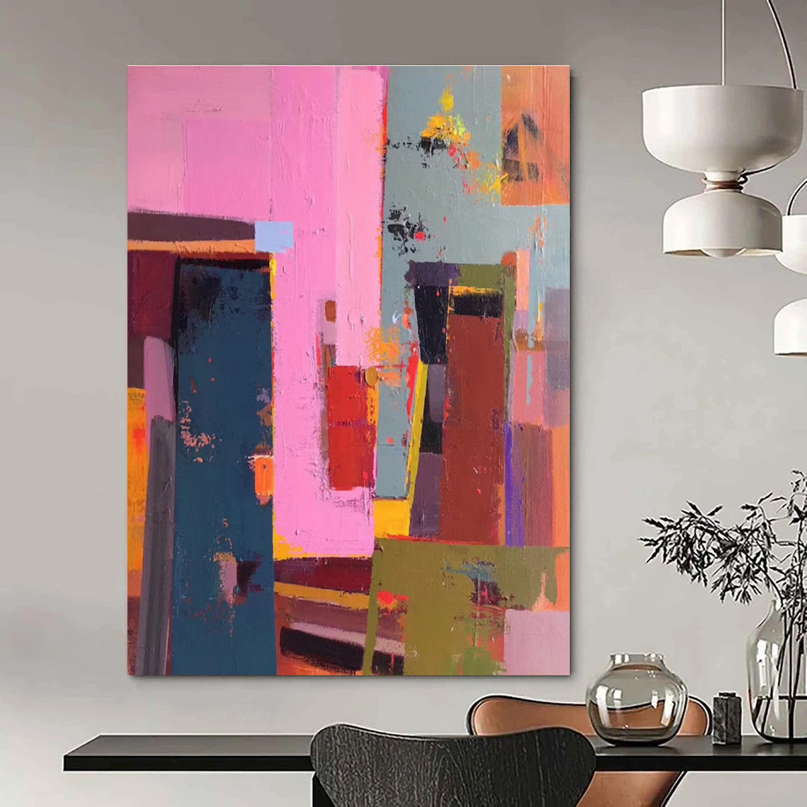 Colorful Geometric Abstract Painting for Modern Office Lounges HENG050