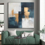 Blue - Gold - White Abstract Blocks Painting with Structured Sophistication WINK374