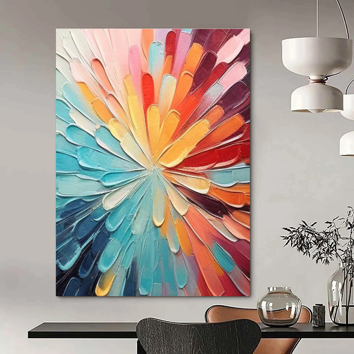 Eye - Catching Colorful Radial Abstract Painting for Dynamic Spaces HENG288