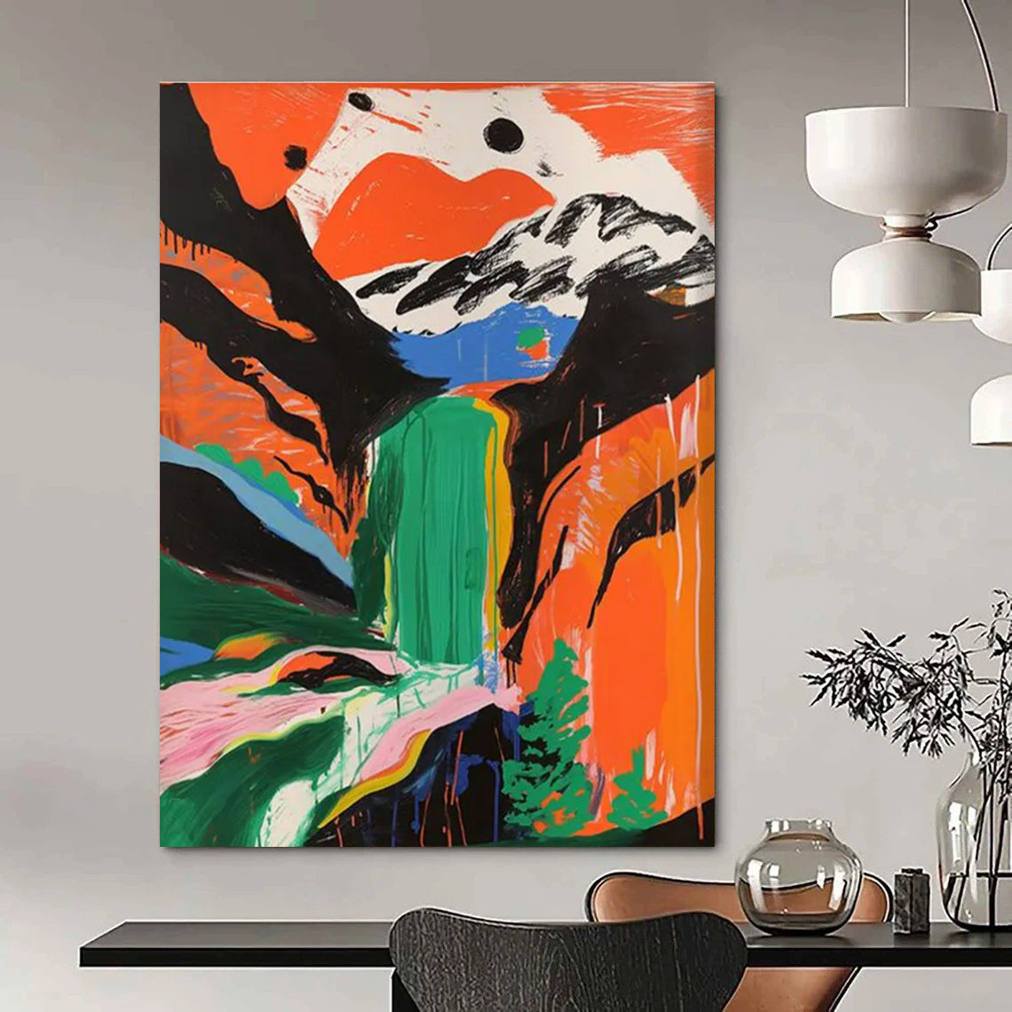 Colorful Mountain Waterfall Abstract Painting for Nature - Lover Cabins HENG105