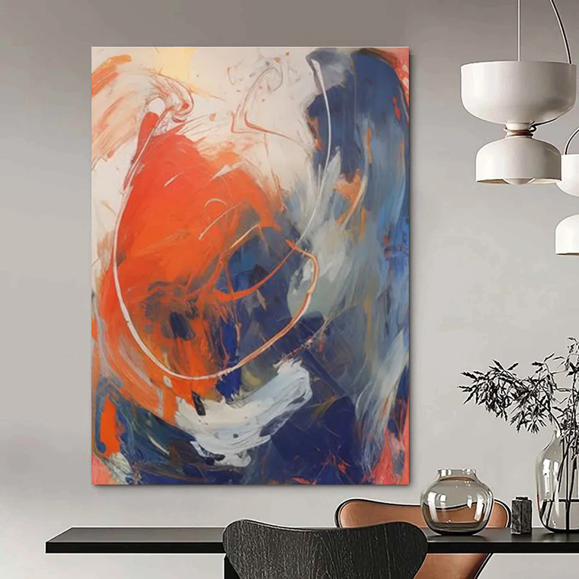 Orange - Blue - White Abstract Painting for Creative Studio Spaces HENG133