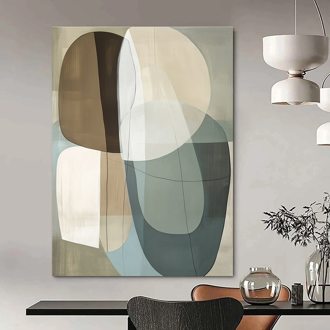 Overlapping Oval Shapes Abstract Painting for Minimalist Living Rooms GAB1361